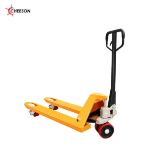 CHEESON hand pallet truck series, yellow configuration on a white background